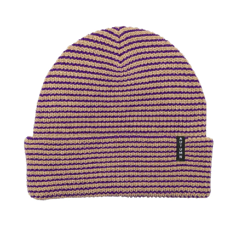 Autumn Stripe Beanie Khaki/Purple