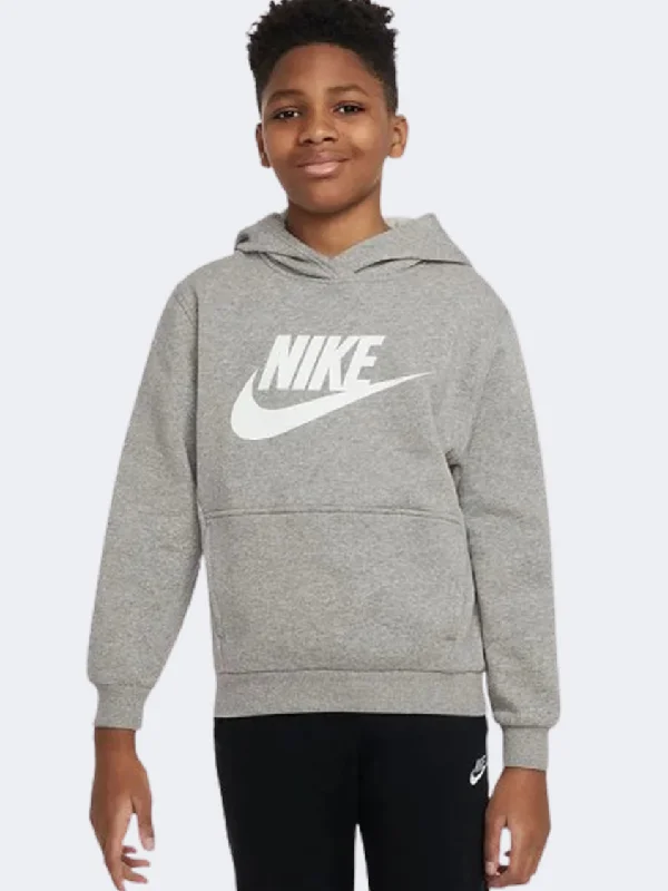 Nike Sportswear Club Fleece Boys Lifestyle Hoody Grey Heather/White