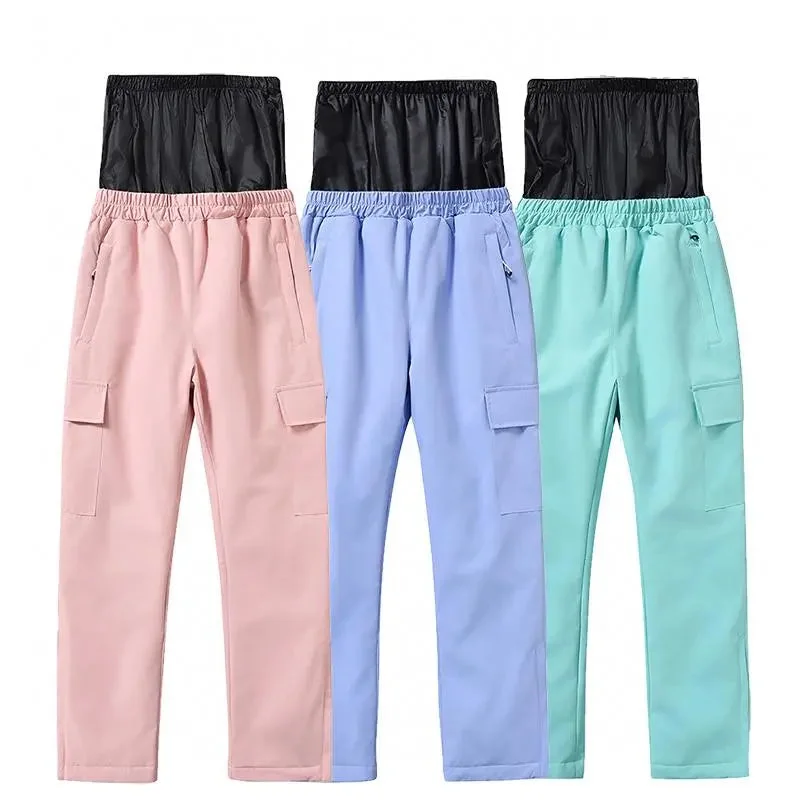 Kids High Waist Snowboard Pants Cargo Pockets Ski Pants